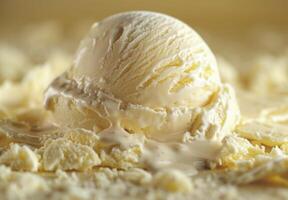 Macro shot of the creamy texture of melting ice cream photo
