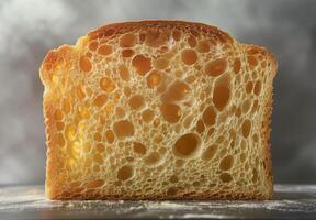 Magnified image of the porous texture of a slice of bread photo