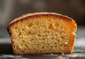 Magnified image of the porous texture of a slice of bread photo