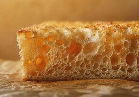 Magnified image of the porous texture of a slice of bread photo