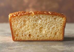 Magnified image of the porous texture of a slice of bread photo