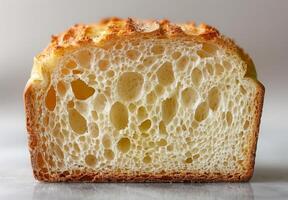 Magnified image of the porous texture of a slice of bread photo
