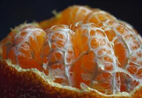 Zoomed-in view of the fibrous texture of a peeled orange photo