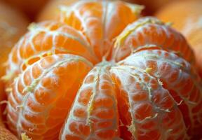 Zoomed-in view of the fibrous texture of a peeled orange photo