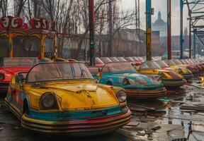 A classic bumper car arena with bright, retro inspired designs photo