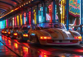 A classic bumper car arena with bright, retro inspired designs photo