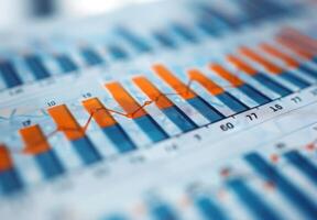 A close up of a growth chart with an upward trend, showing bars and lines photo