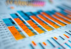 A close up of a growth chart with an upward trend, showing bars and lines photo