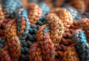 A close up of a knitted wool sock, showing the interlocking fibers and pattern photo