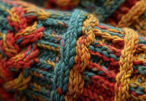 A close up of a knitted wool sock, showing the interlocking fibers and pattern photo