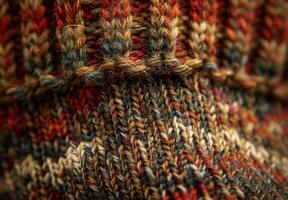A close up of a knitted wool sock, showing the interlocking fibers and pattern photo