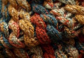 A close up of a knitted wool sock, showing the interlocking fibers and pattern photo