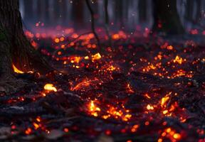 A forest fire is burning in the middle of the forest photo