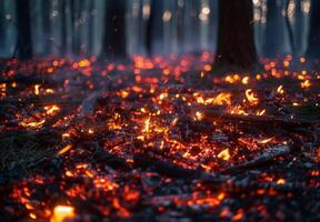 A forest fire in the middle of the night photo