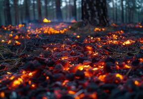 A forest fire in the middle of the night photo