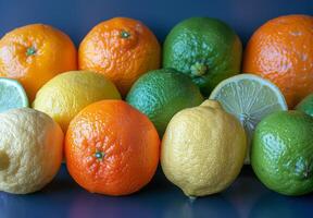 A group of oranges and lemons sitting next to each other photo