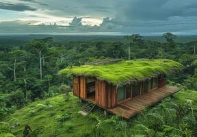 The green roof of the house is a sign of the eco-friendly nature of the hotel photo