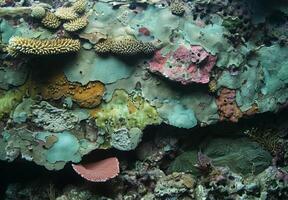 A coral reef with many different types of corals photo