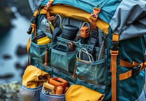 A backpack with many items in it photo
