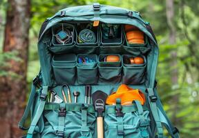 A backpack with tools and other items in it photo