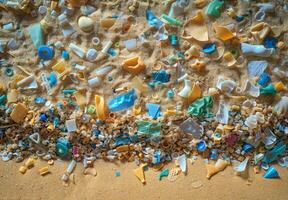 Plastic debris on the beach photo