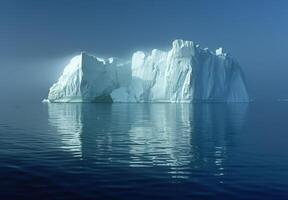 Iceberg in the ocean with fog and blue sky photo