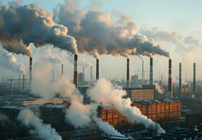 A factory with many smoke stacks photo