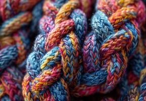 Close up of a colorful knotted rope photo