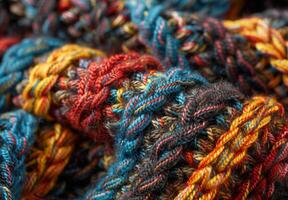 A close up of a colorful knitted scarf photo