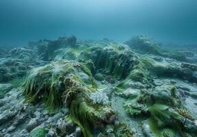 A reef with algae and rocks photo