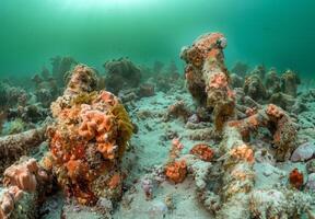 A reef with many corals and other sea life photo