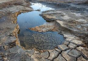 A water hole in the middle of a dry field photo