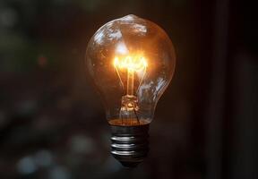 A light bulb is shown in the dark photo