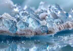 Blue crystals on a rock with water photo