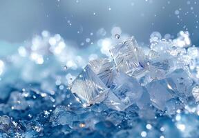 Ice cubes on a blue background photo