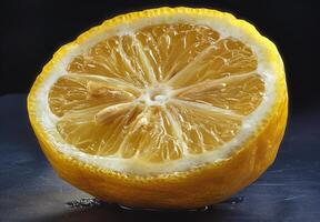 A half of a lemon on a black surface photo