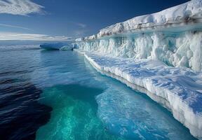 Icebergs in the ocean near the shore photo