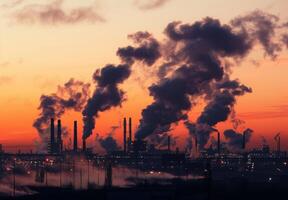 A factory with smoke coming out of the chimneys photo