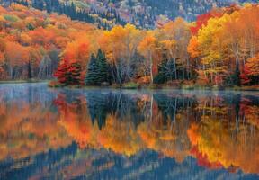 Autumn colors on the lake in the mountains photo