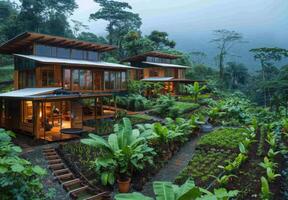 The house is surrounded by lush vegetation photo