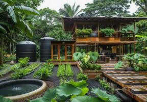 A house surrounded by plants and trees photo