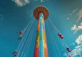 A colorful ride with people on it photo
