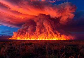 A large plume of smoke is seen in the sky photo