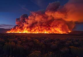 A large fire is burning in the middle of a field photo