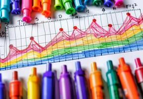 A graph chart with colored pens and markers photo