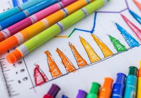 A close up of a graph chart and markers photo