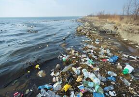 Plastic pollution in the ocean photo