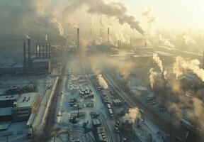 A factory with smoke coming out of the chimneys photo