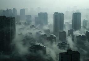 Foggy city skyline in china photo