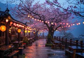 Cherry blossom in the rain, yangshuo, china photo
